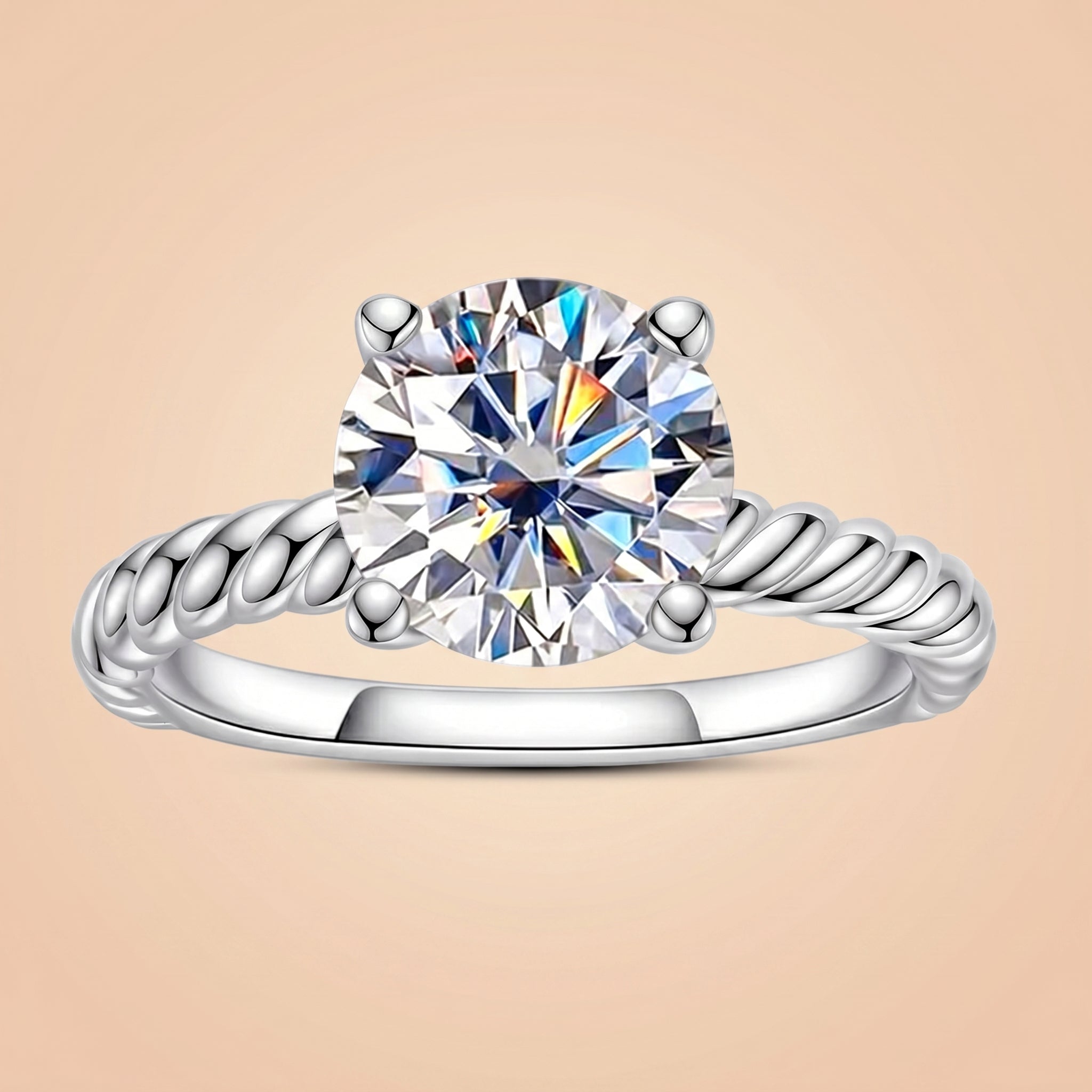 Round Cut Moissanite Twisted Engagement Ring (2 ct)for Women