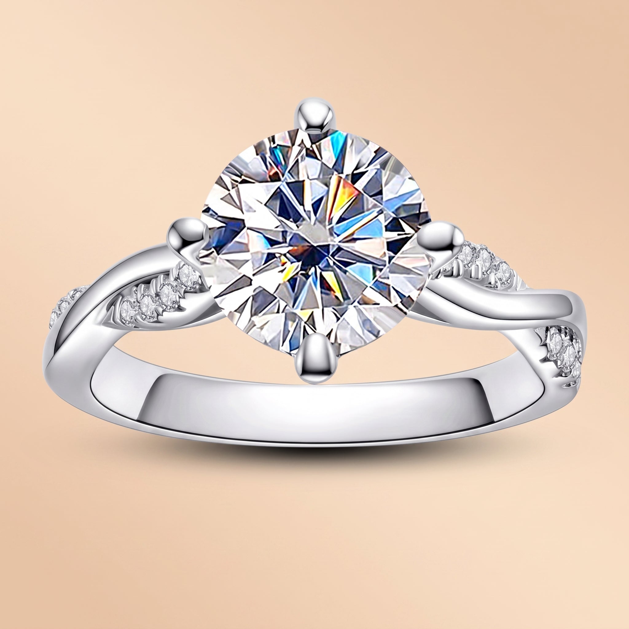 Round Cut Moissanite Twisted Engagement Ring (3 ct) for Women