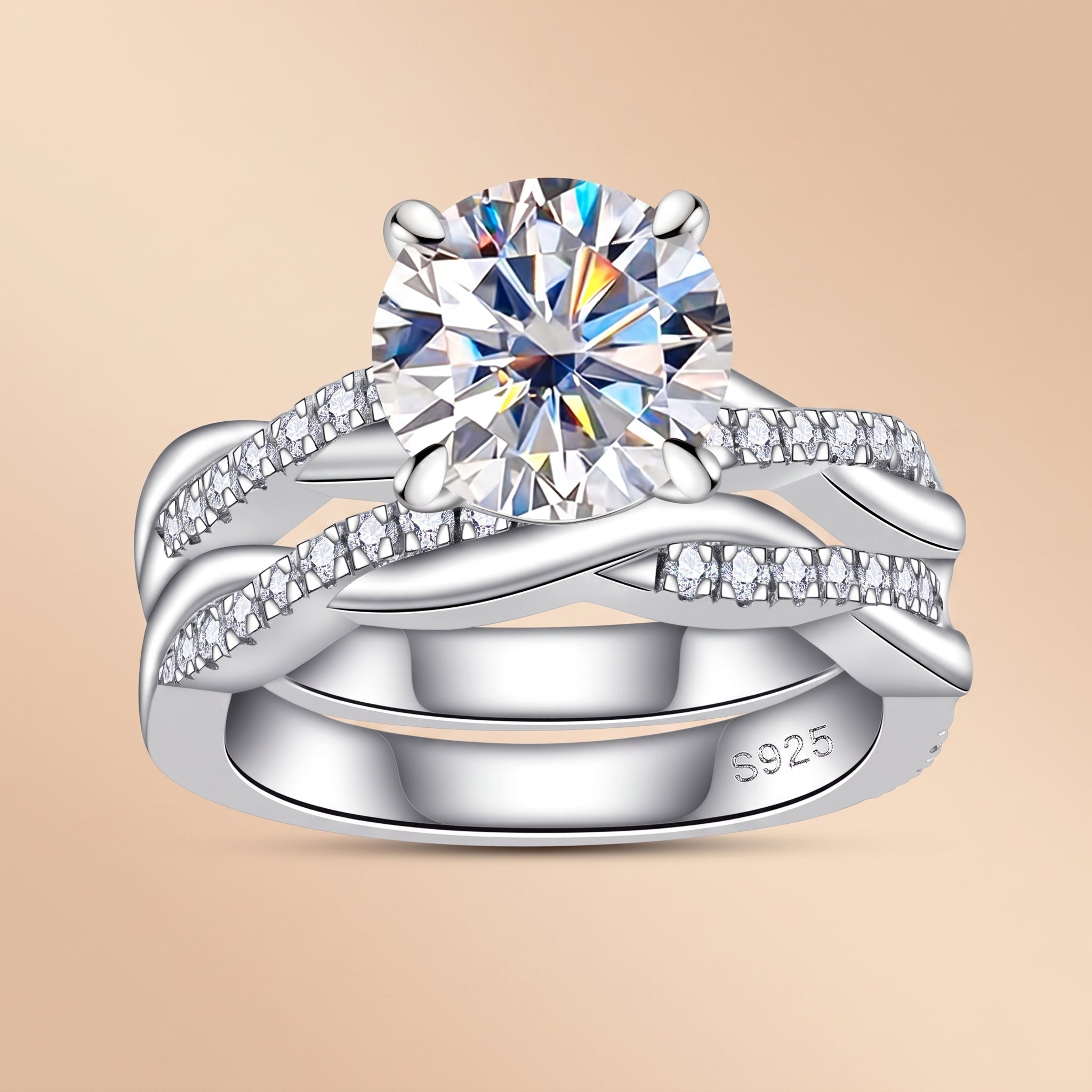 Round Cut Moissanite Engagement Ring Bridal Set (3.38 cttw) for Women