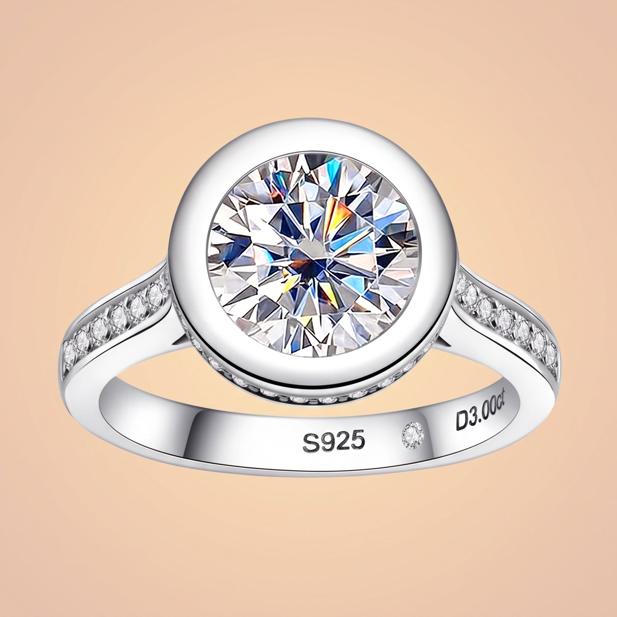 Round Cut Bezel Moissanite Engagement Ring (3 ct) for Women