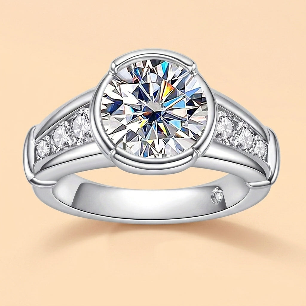 Cushion Cut Bezel Moissanite Engagement Ring 3CT