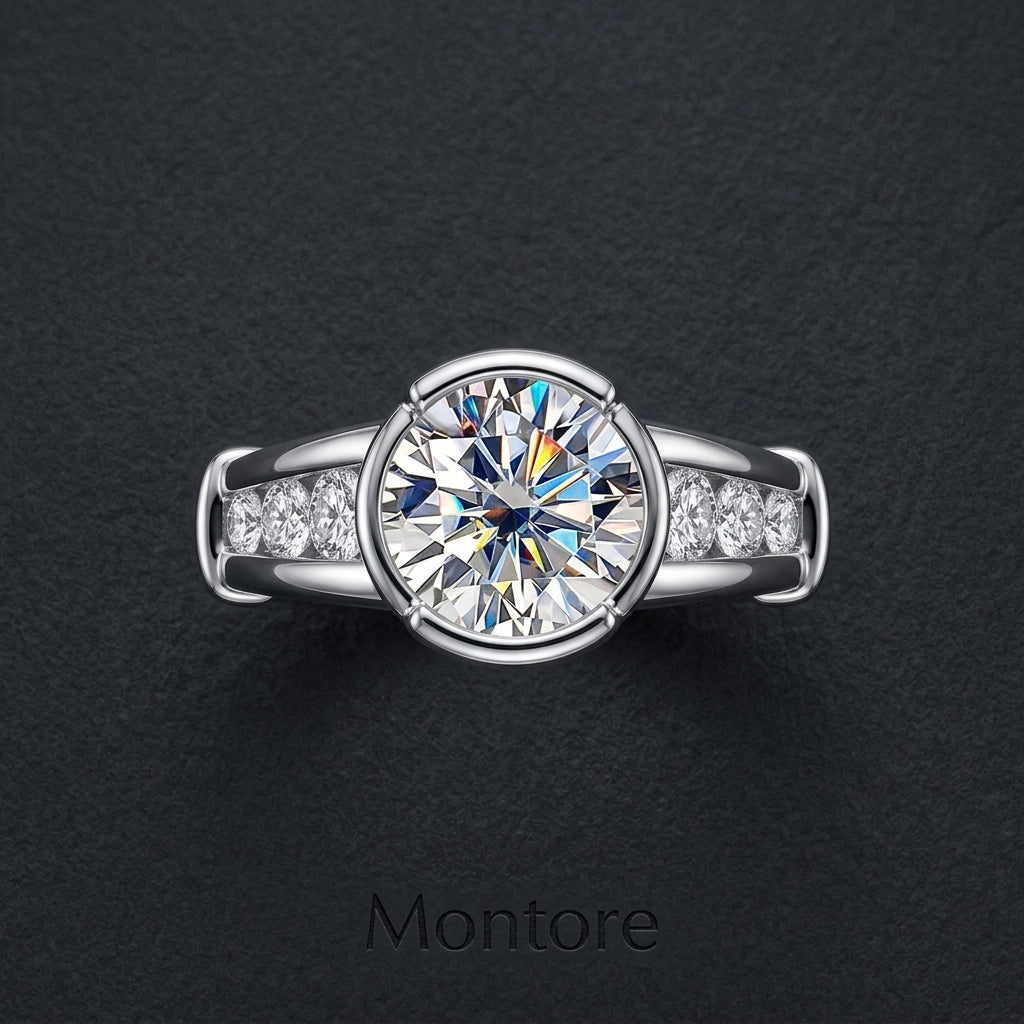 Cushion Cut Bezel Moissanite Engagement Ring 3CT
