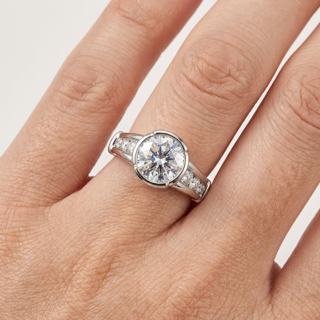 Cushion Cut Bezel Moissanite Engagement Ring 3CT