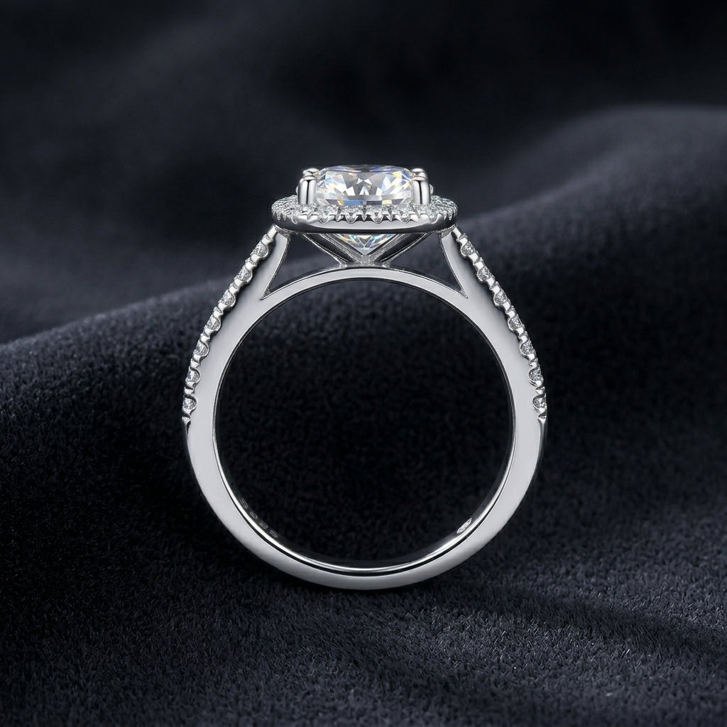 Cushion Cut Halo Moissanite Engagement Ring 3.96CTTW