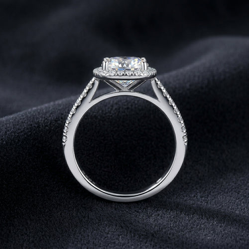 Cushion Cut Halo Moissanite Engagement Ring 3.96CTTW