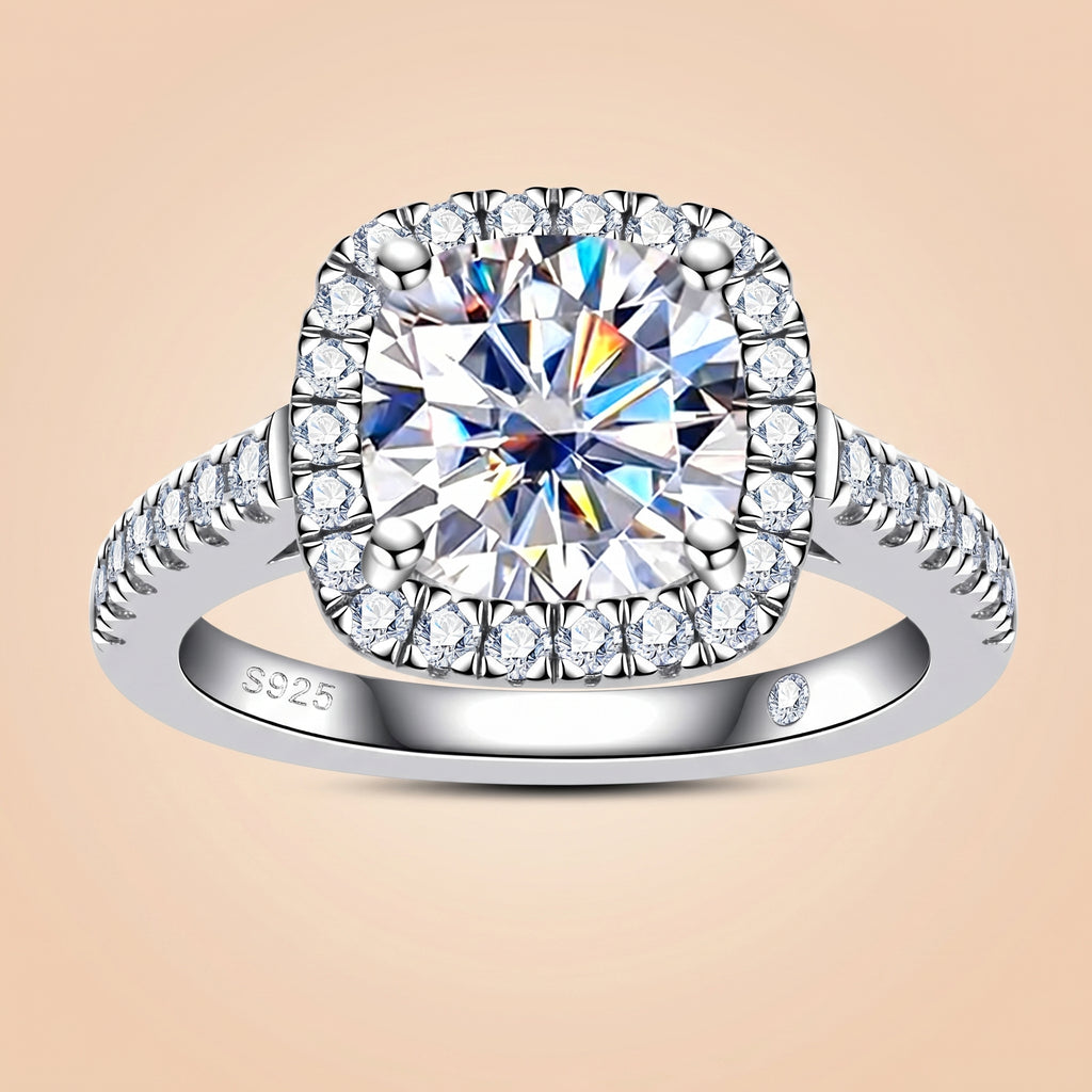 Cushion Cut Halo Moissanite Engagement Ring 3.96CTTW