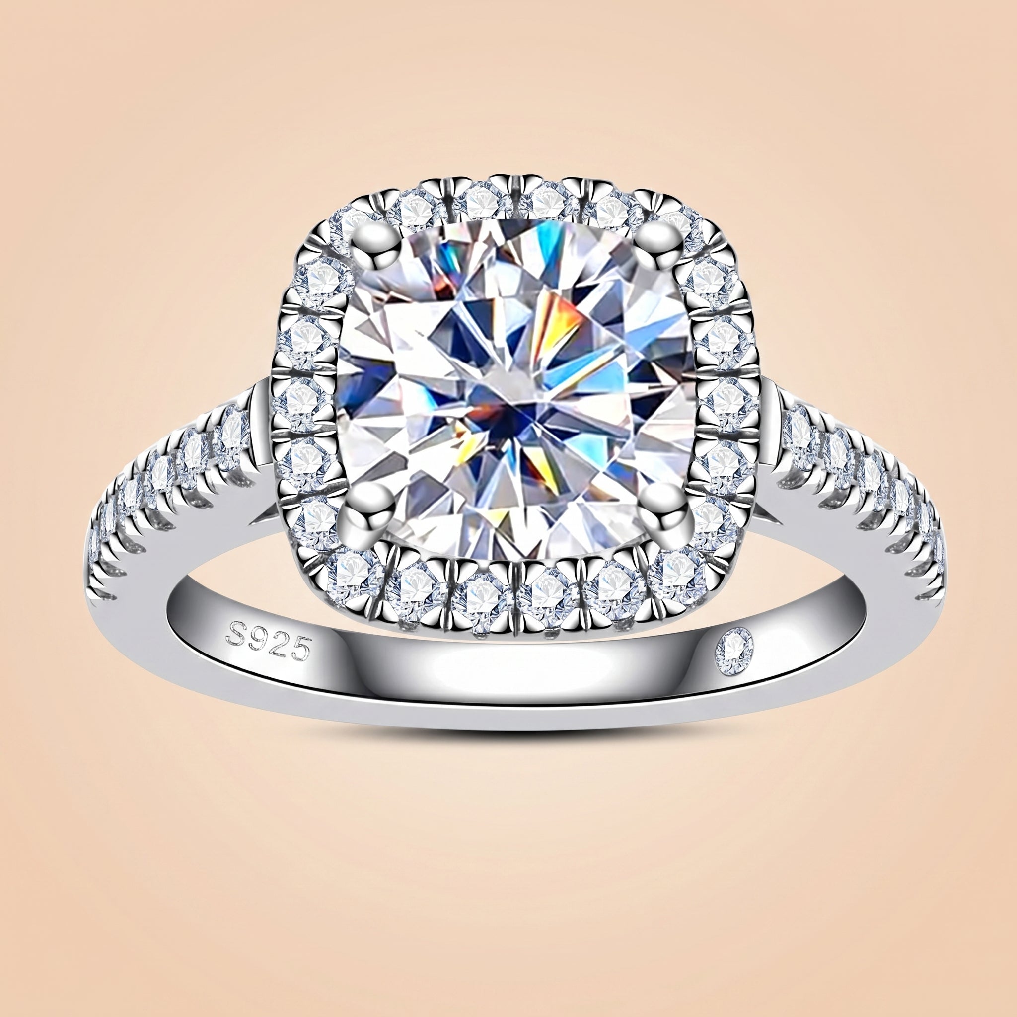 Cushion Cut Halo Moissanite Engagement Ring 3.96CTTW