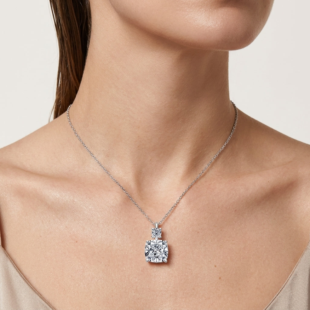 Cushion Cut Moissanite Pendant Necklace for Women (2/2.5ct)