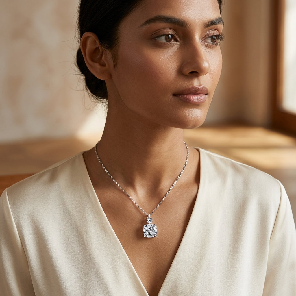 Cushion Cut Moissanite Pendant Necklace for Women (2/2.5ct)