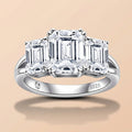Emerald Cut 3 Stone Moissanite Engagement Ring 5CTTW