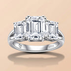 Emerald Cut 3 Stone Moissanite Engagement Ring 5CTTW