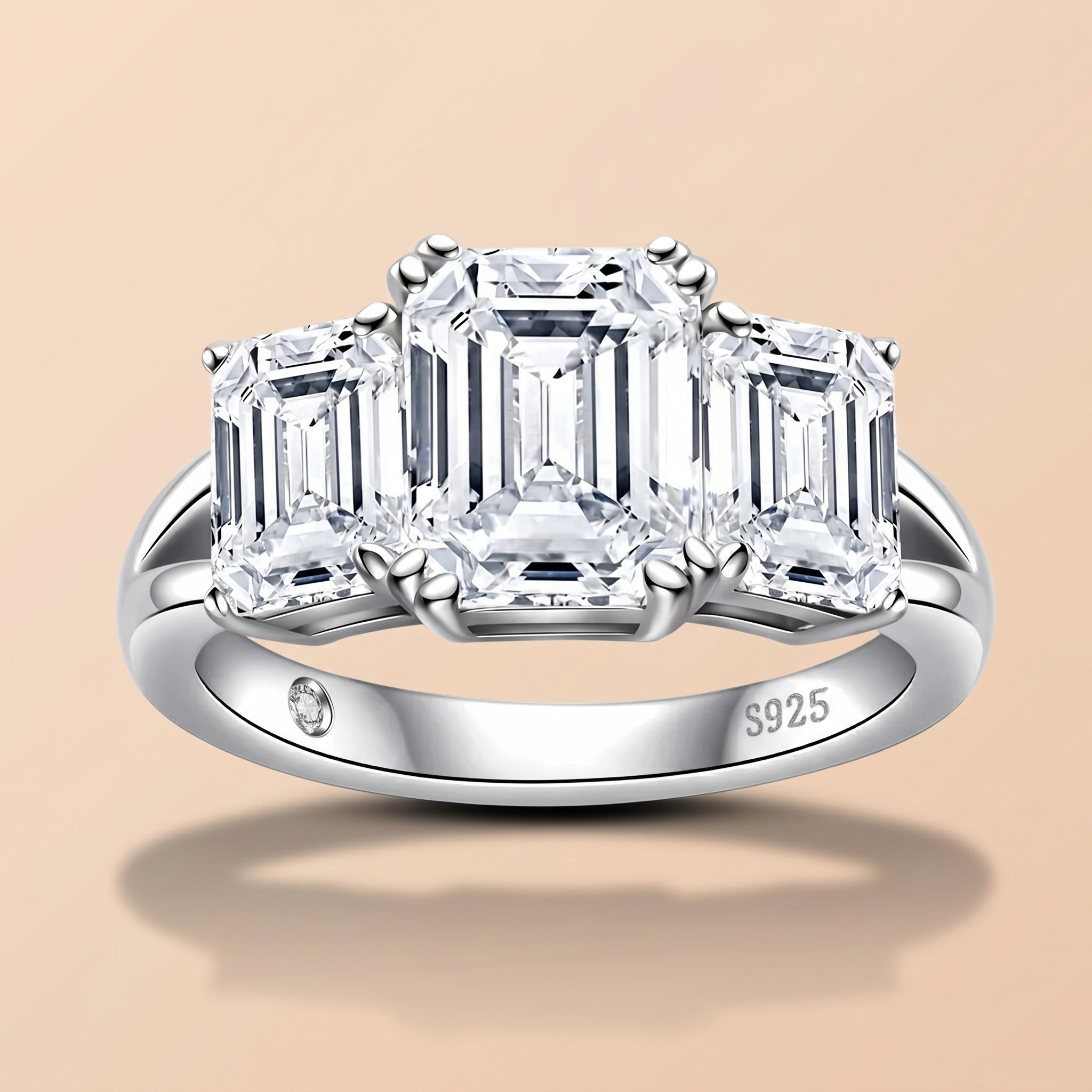 Emerald Cut 3 Stone Moissanite Engagement Ring 5CTTW