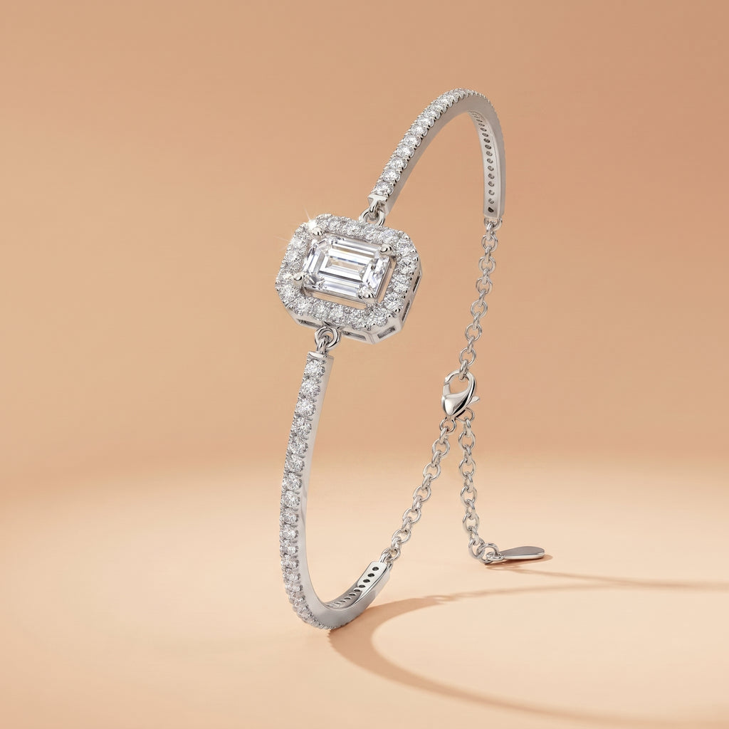 Montore Emerald Cut D Color VVS1 Moissanite Adjustable Bracelet