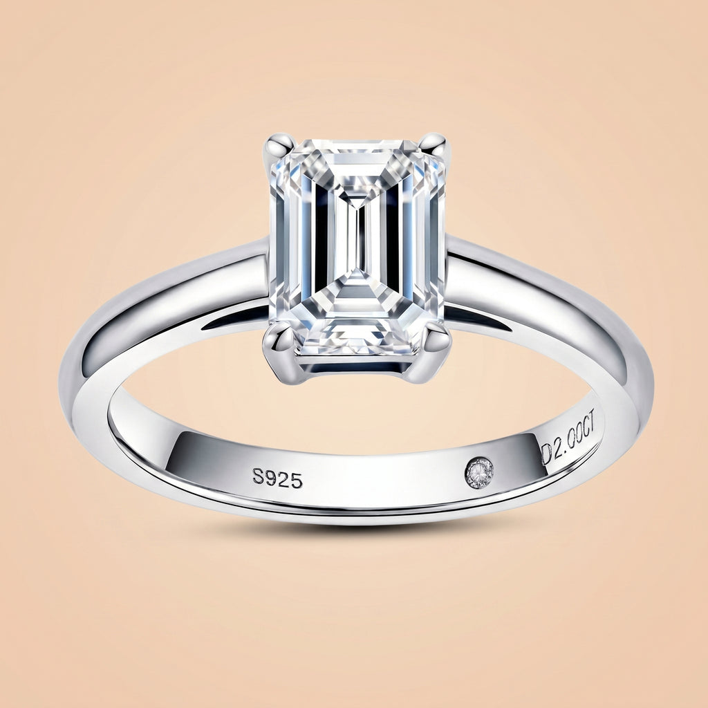 Emerald Cut Moissanite Engagement Ring 2CT Silver