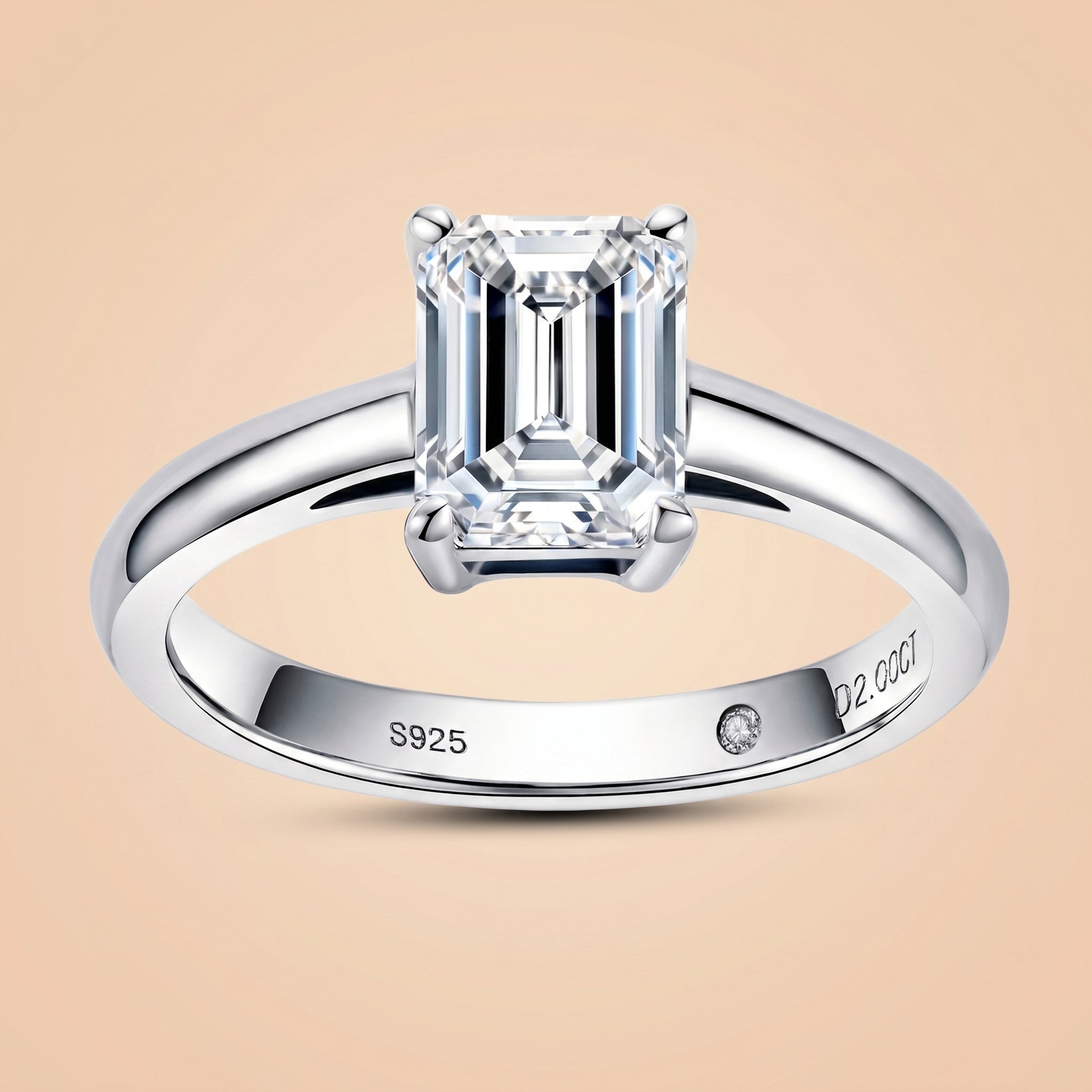 Emerald Cut Moissanite Engagement Ring 2CT Silver