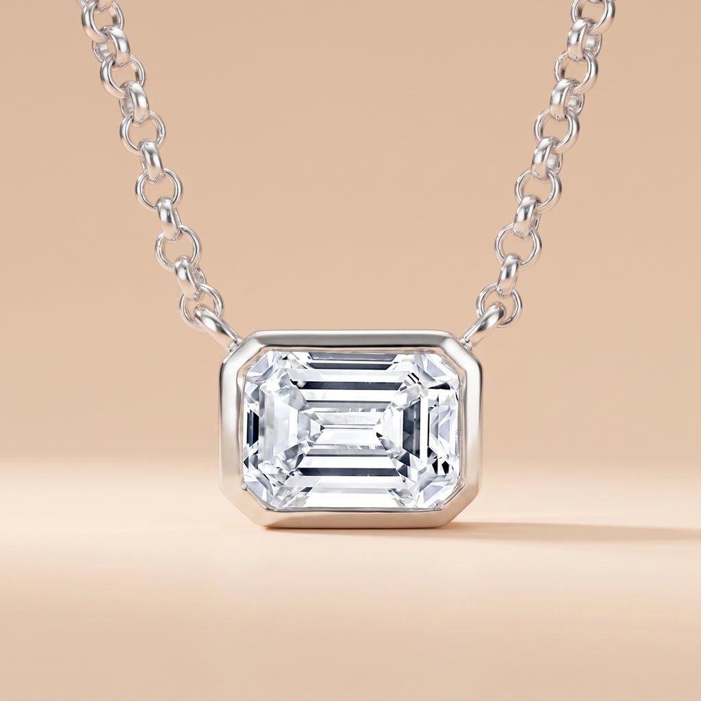 Montore 1 CT  Emerald Cut Moissanite Pendant Necklace for Women