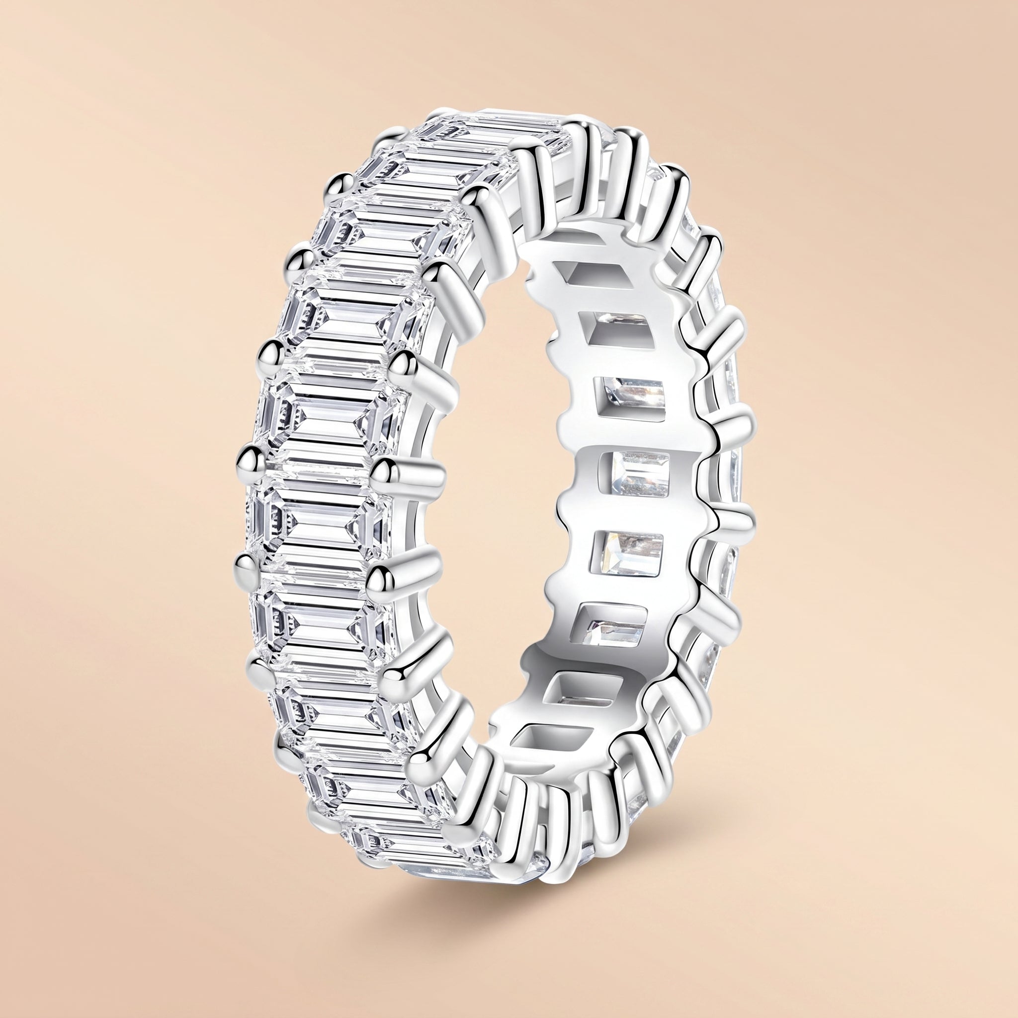 Emerald Cut Moissanite Wedding Band 6 cttw 925 Sterling Silver