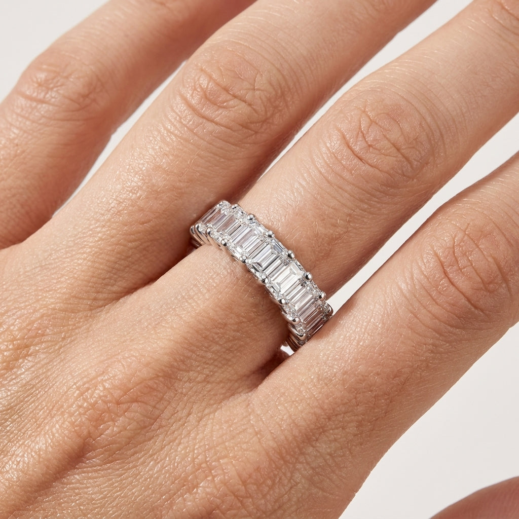 Emerald Cut Moissanite Wedding Band 8.1 cttw 925 Sterling Silver model 1
