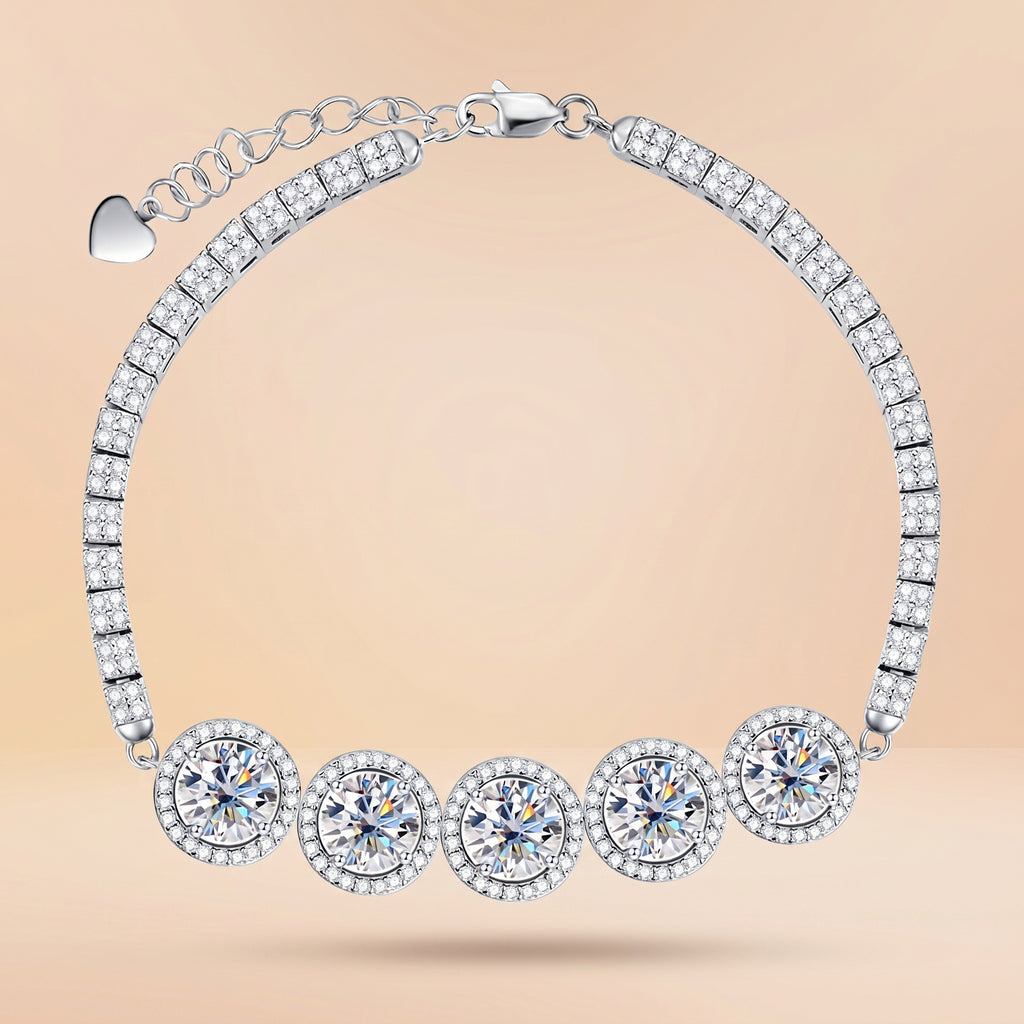 Sterling Silver Five-Stone Moissanite Tennis Bracelet