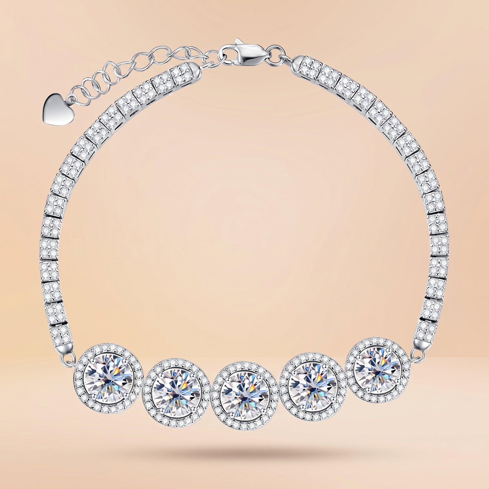 Sterling Silver Five-Stone Moissanite Tennis Bracelet