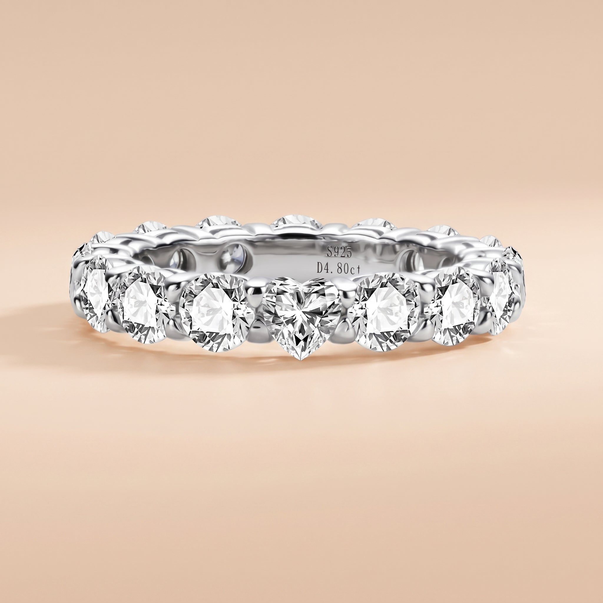 Heart & Round Cut Moissanite Wedding Band 4.8 cttw 925 Sterling Silver