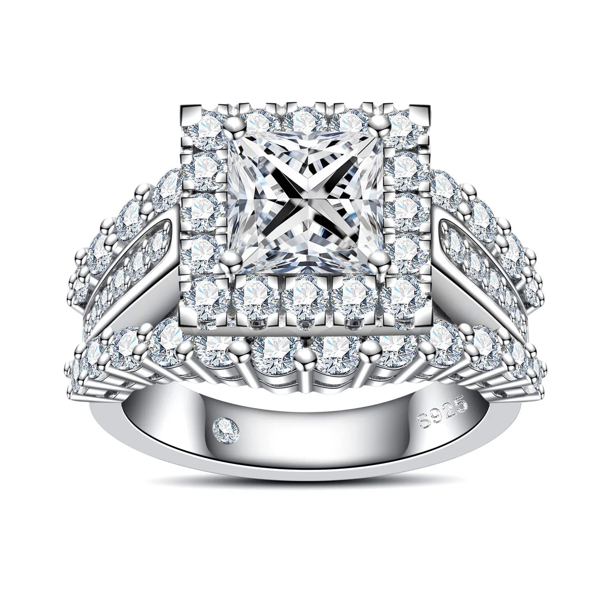 Princess Cut Halo Moissanite Ring for Women (3.88CTTW)