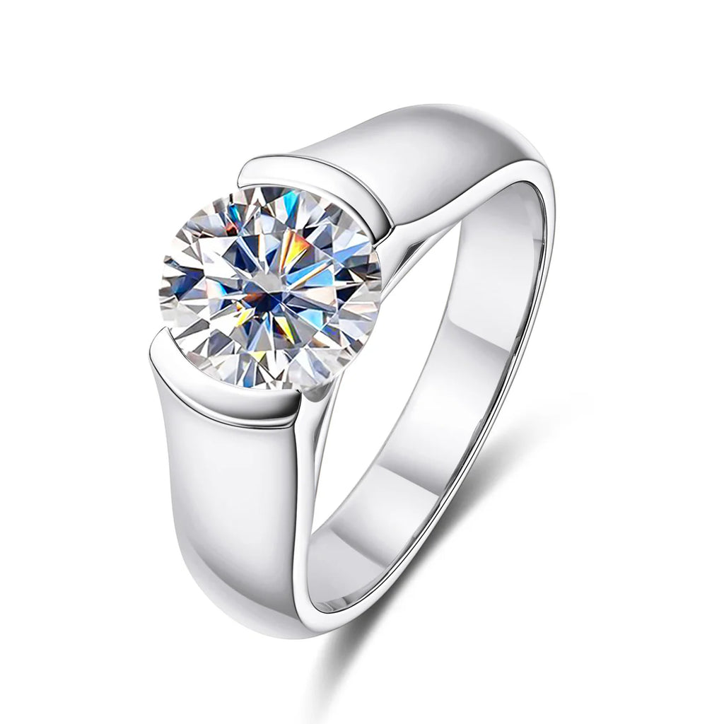 Minimal Round Cut Tension Moissanite Ring Silver (2–3CT)