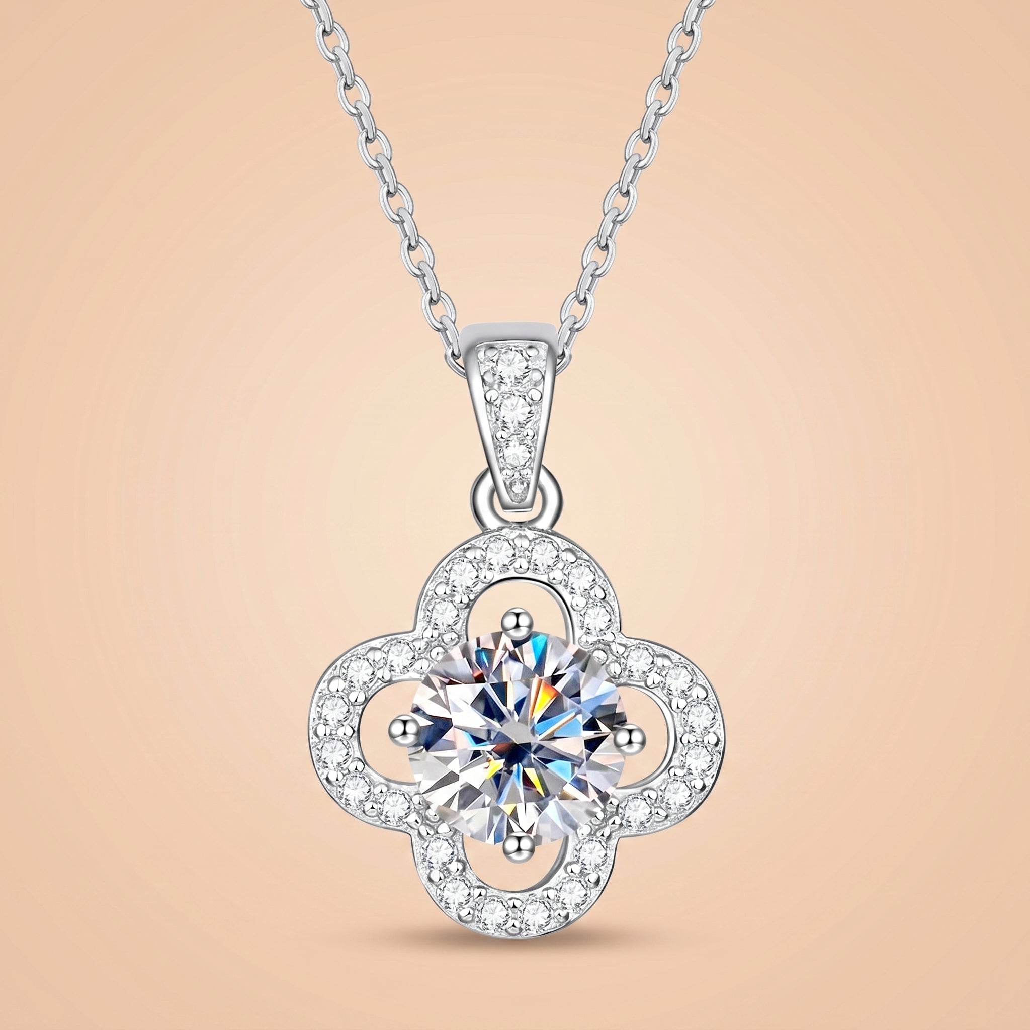 Moissanite Clover Pendant Lucky Necklace for Women