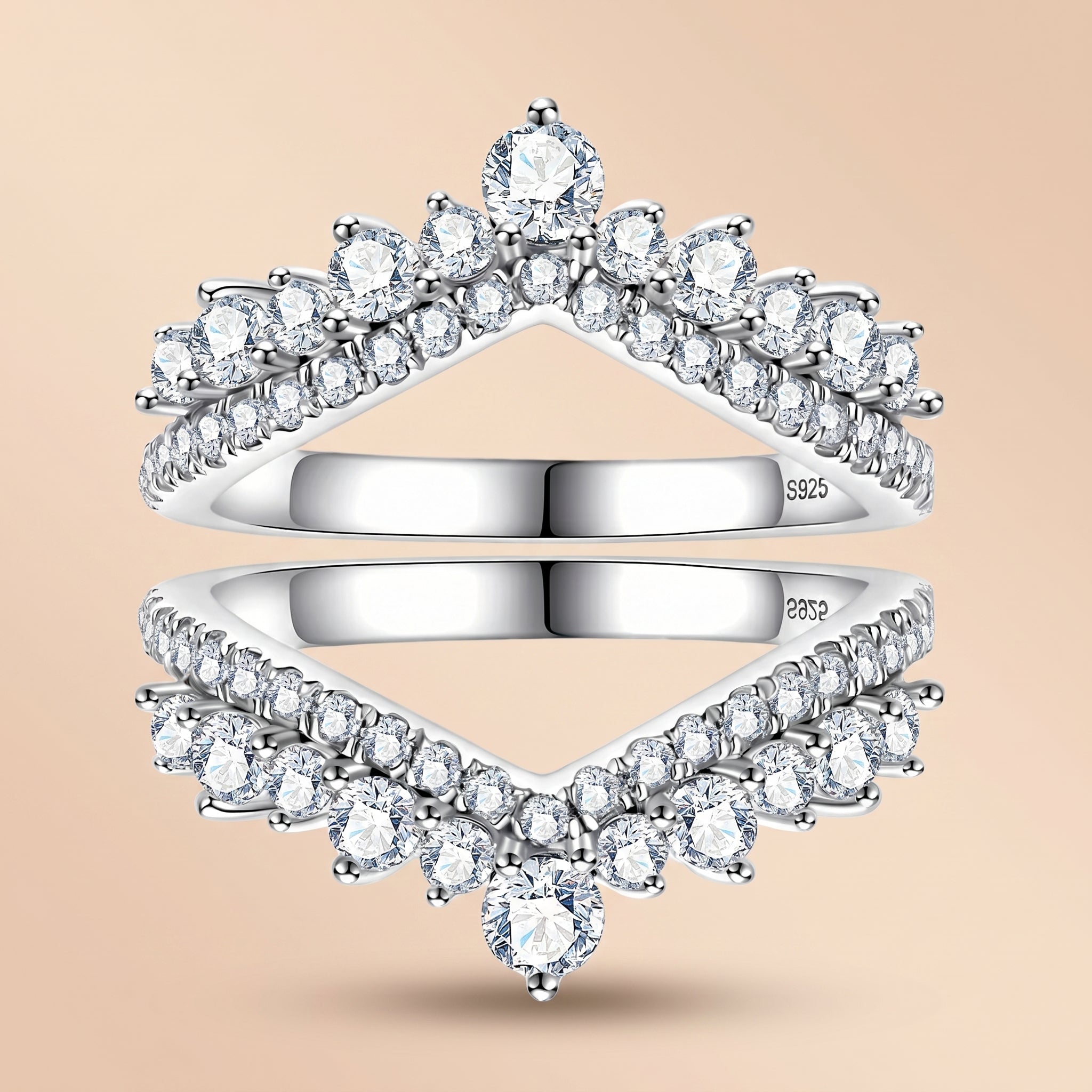 Moissanite Crown Wedding Band Set 925 Sterling Silver