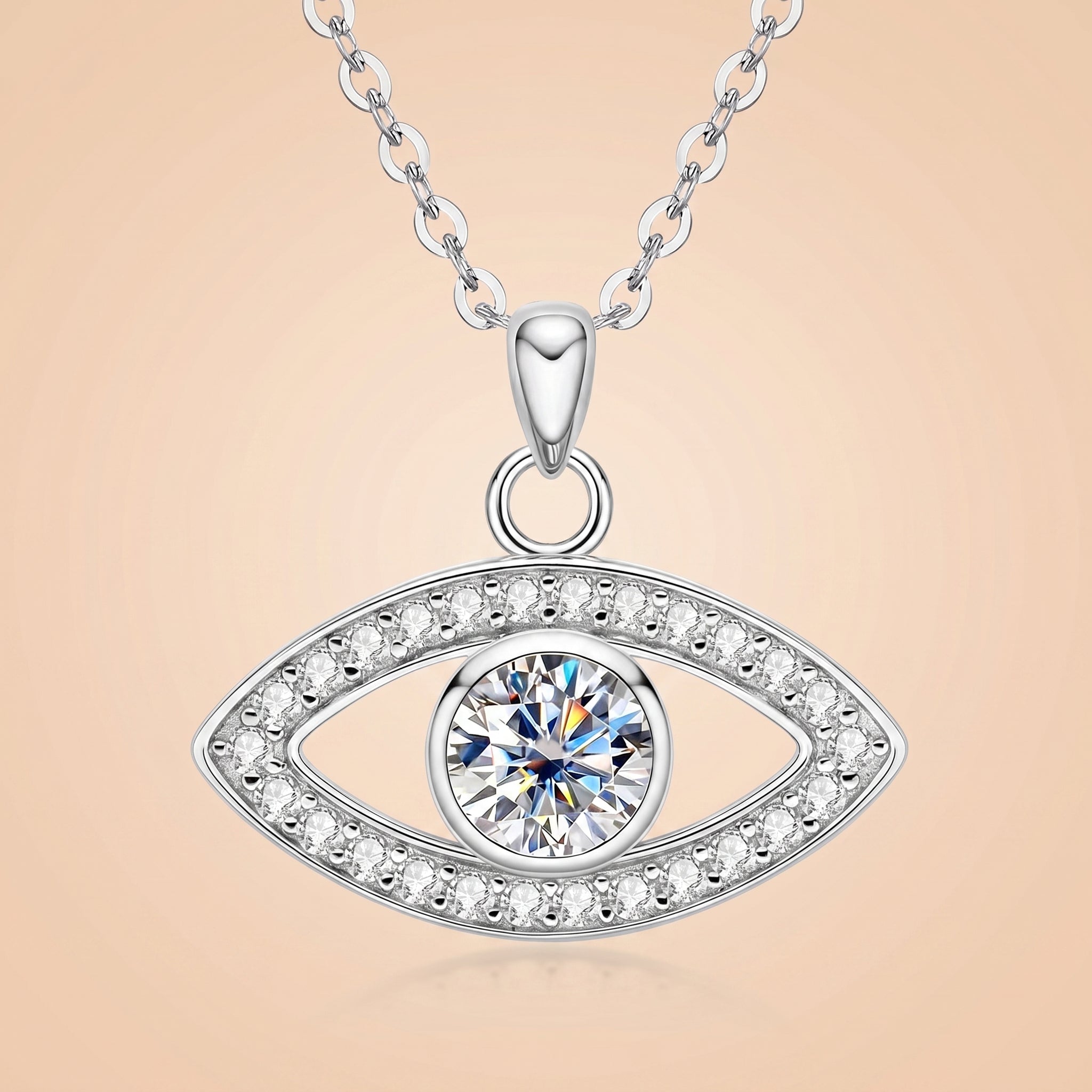 Moissanite Demon Eye Pendant Necklace for Women
