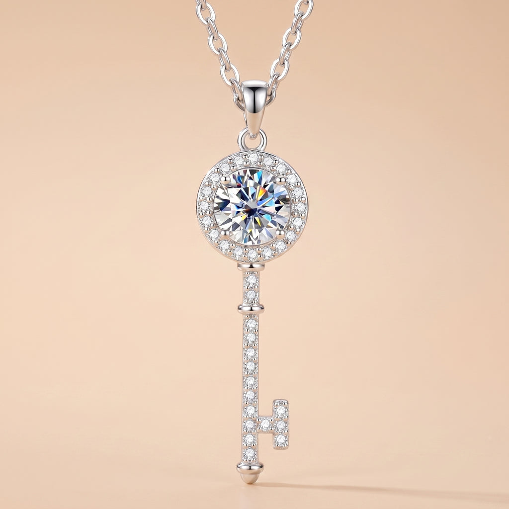 Montore 1 CT D Color Moissanite Key Pendant Necklace for Women