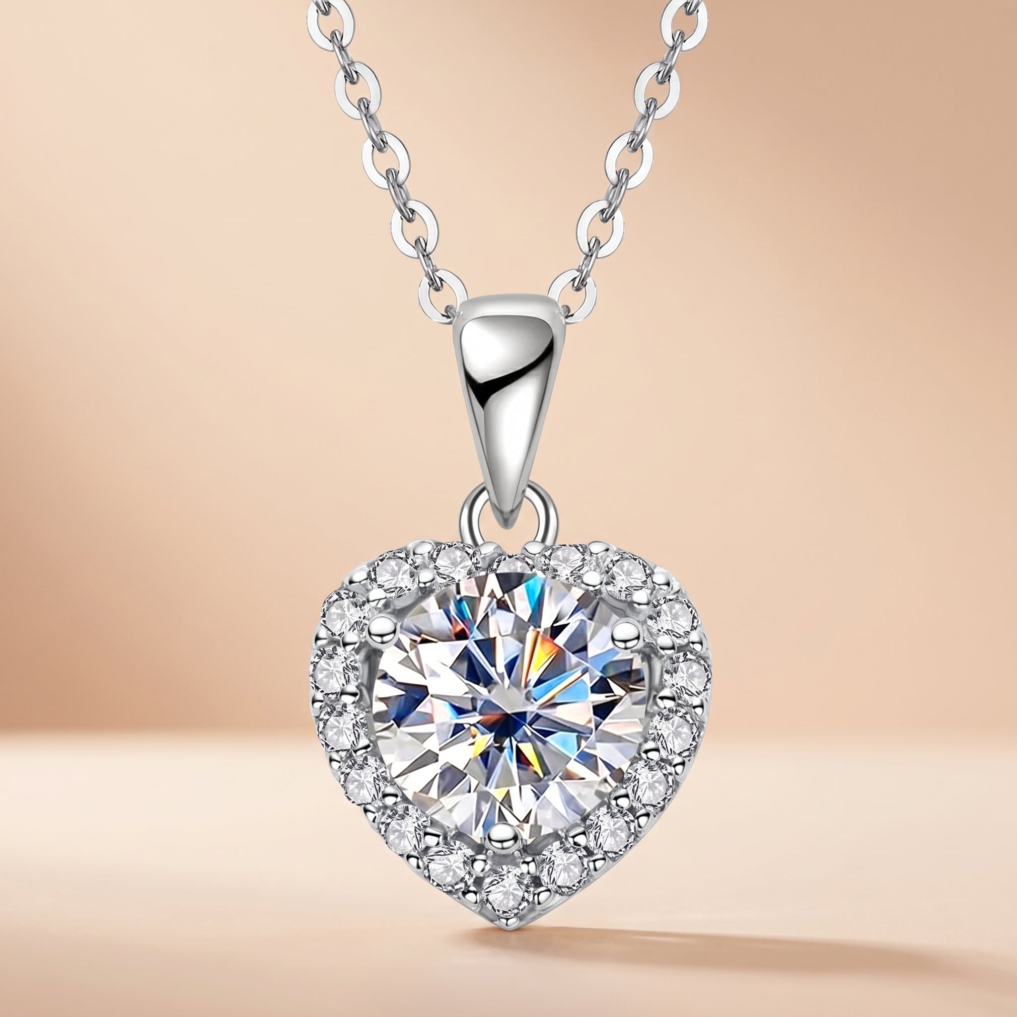 Moissanite Love Heart Pendant Necklace for Women