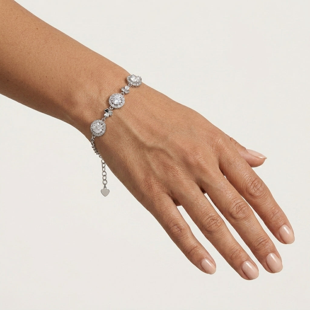 Moissanite Love Heart Sterling Silver Adjustable Bracelet