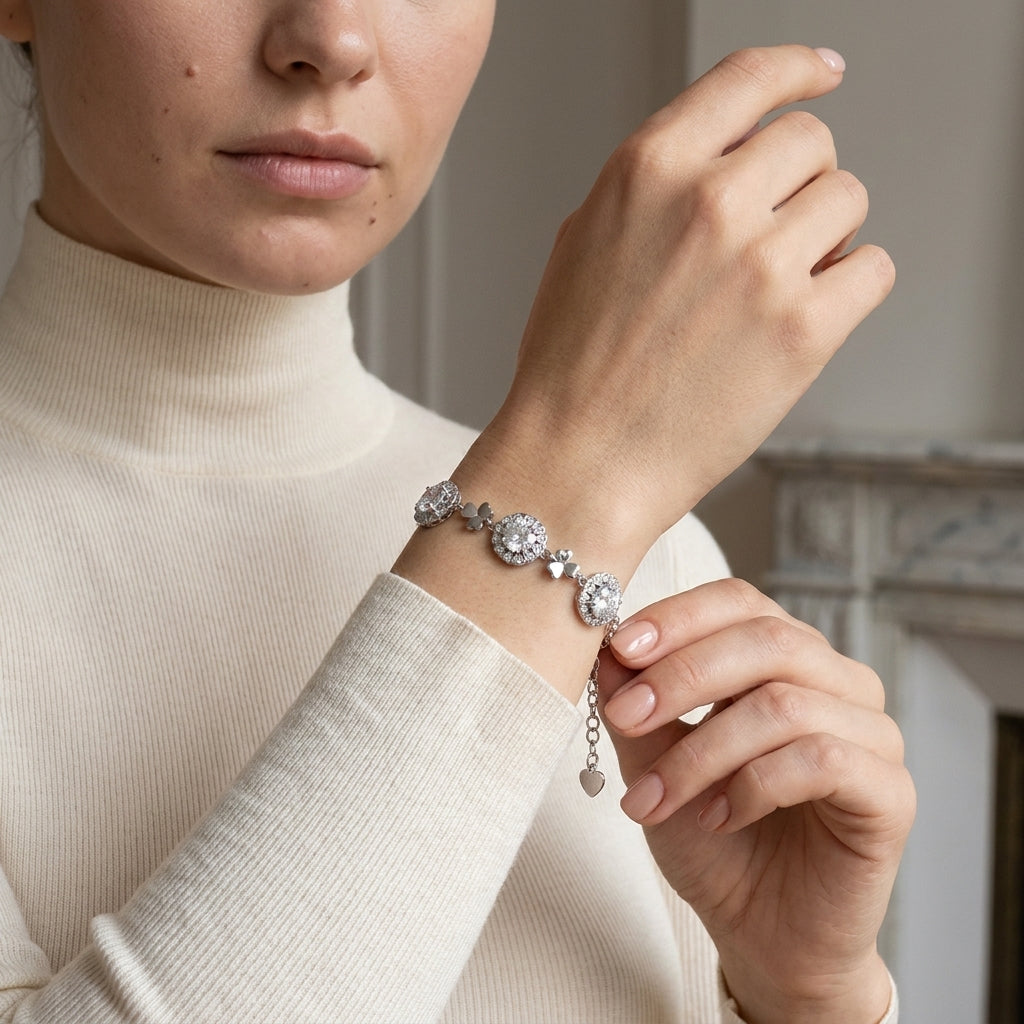 Moissanite Love Heart Sterling Silver Adjustable Bracelet