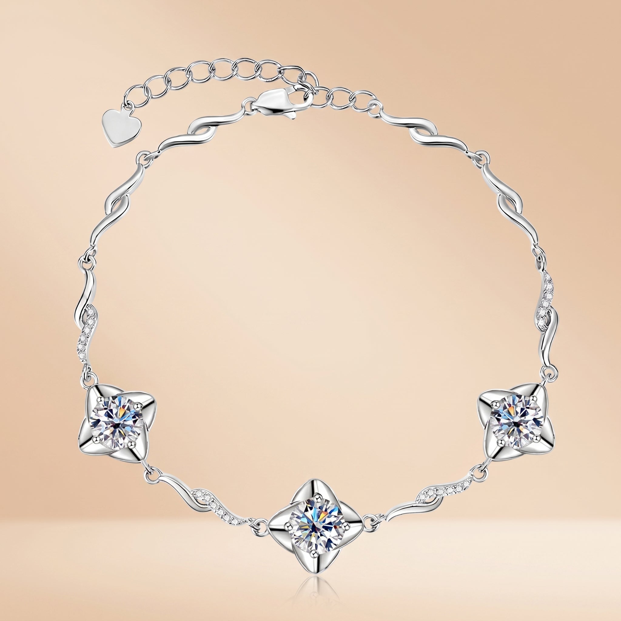 Pinwheel Style Moissanite Bracelet in Silver