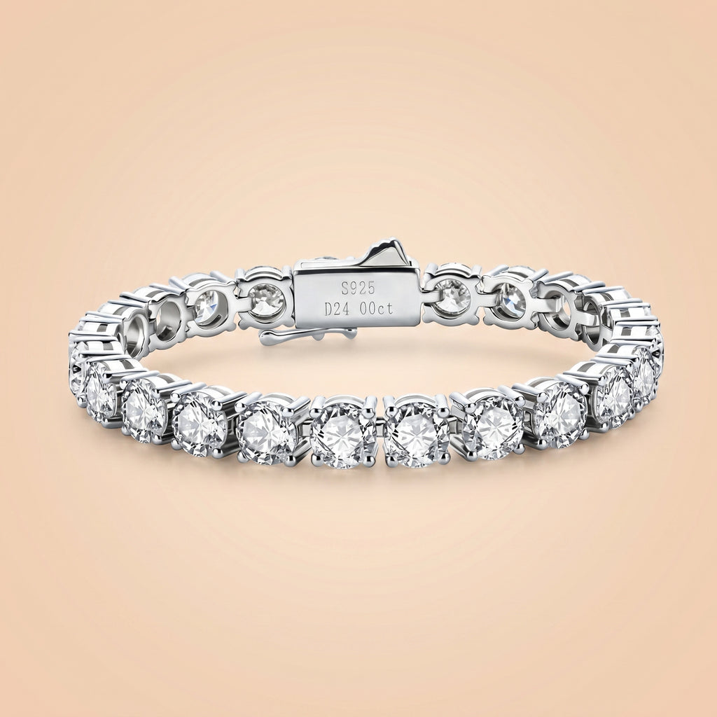 Round Cut Sterling Silver Moissanite Tennis Bracelet (32 Ct. Tw)