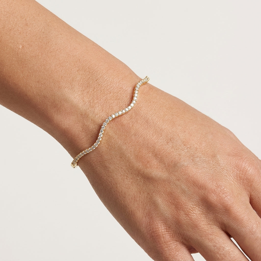 Montore D Color VVS1 Moissanite Wave Shape Bangle Bracelet