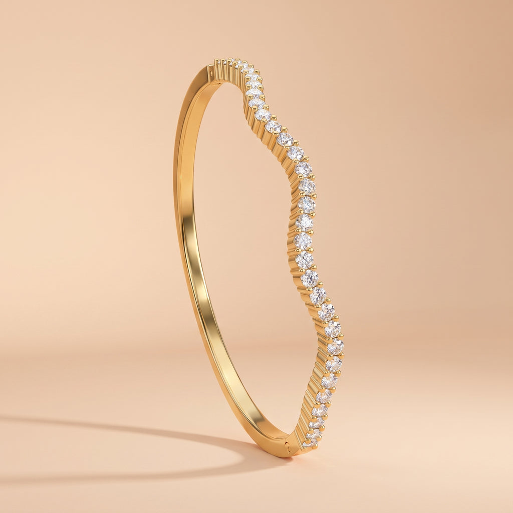 Montore D Color VVS1 Moissanite Wave Shape Bangle Bracelet