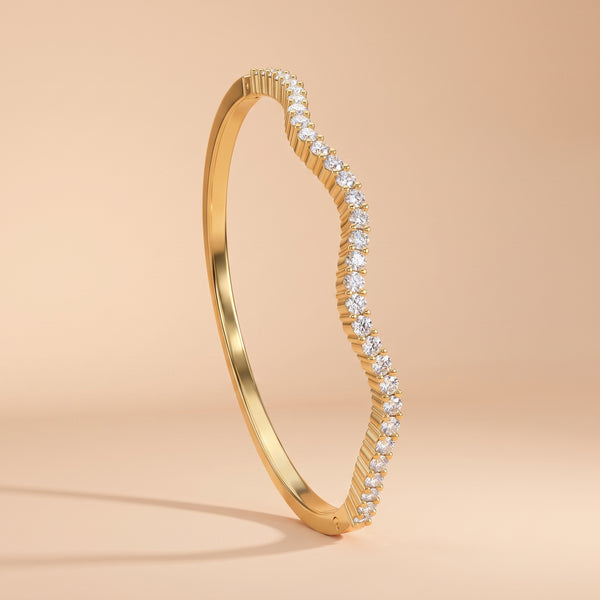 Montore D Color VVS1 Moissanite Wave Shape Bangle Bracelet featuring brilliant round-cut moissanite stones in an elegant wave design.