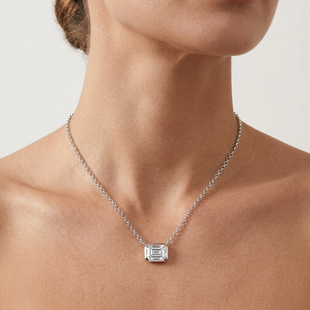 Montore 1 CT  Emerald Cut Moissanite Pendant Necklace for Women