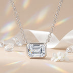 Montore 1 CT  Emerald Cut Moissanite Pendant Necklace for Women