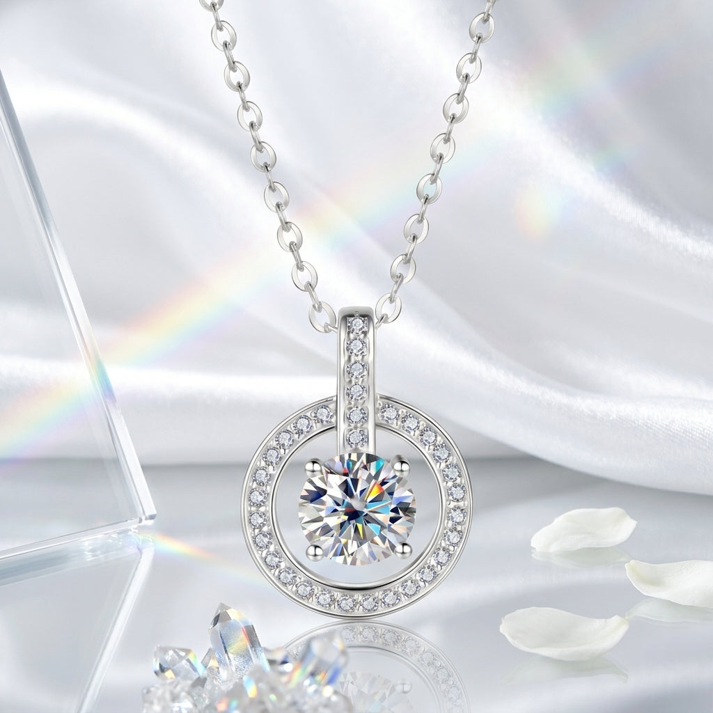 Montore 3 CT D Color Moissanite Halo Pendant Necklace
