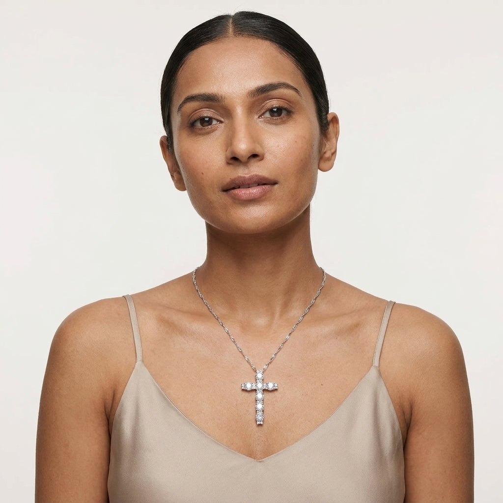 Montore 2.2 CTTW Moissanite Cross Pendant Necklace