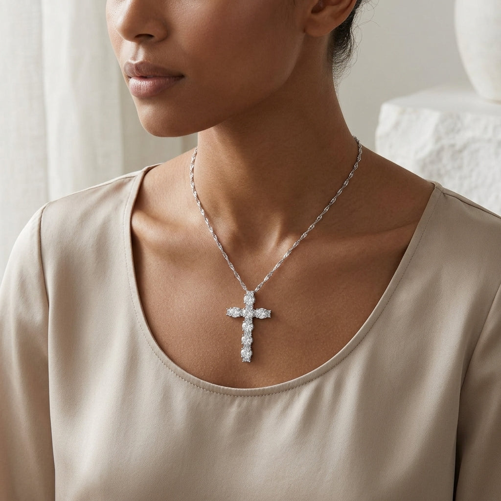 Montore 2.2 CTTW Moissanite Cross Pendant Necklace
