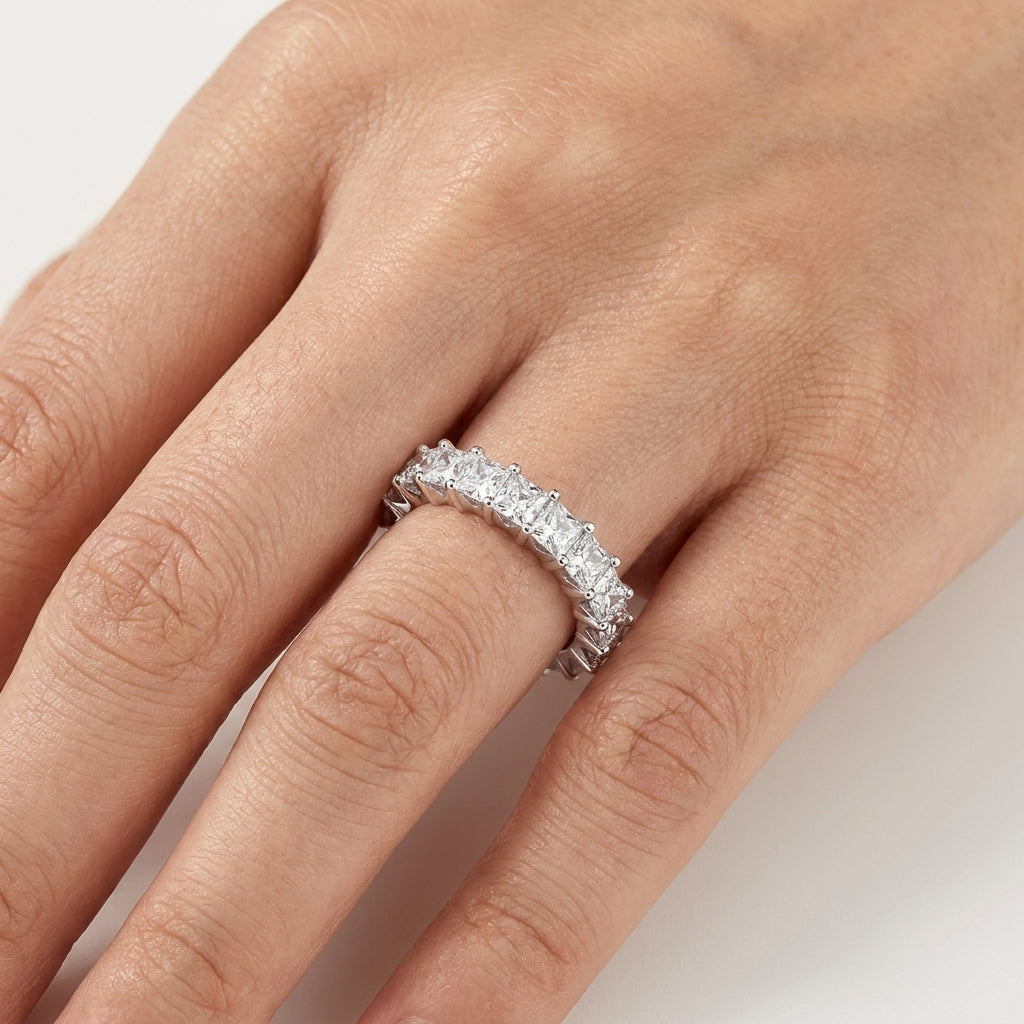 Montore 3MM Princess Cut D Color Moissanite Eternity Band model 1
