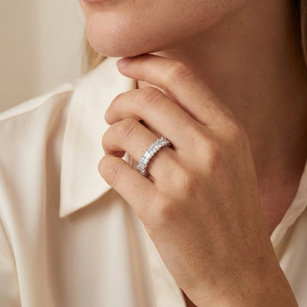Montore 3MM Princess Cut D Color Moissanite Eternity Band model 2
