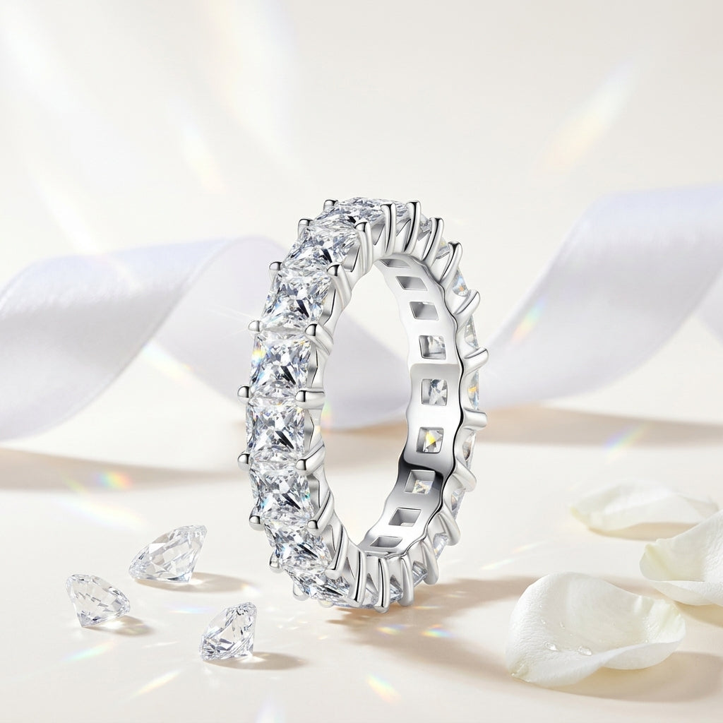 Montore 3MM Princess Cut D Color Moissanite Eternity Band model 3
