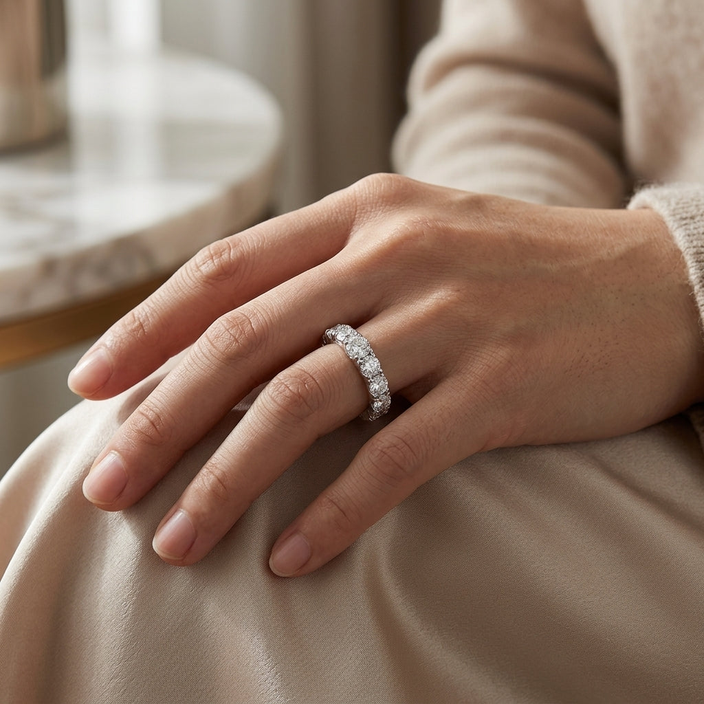 Montore VVS1 D Color Moissanite Eternity Ring – 925 Sterling Silver with 18K Gold Plating model 3
