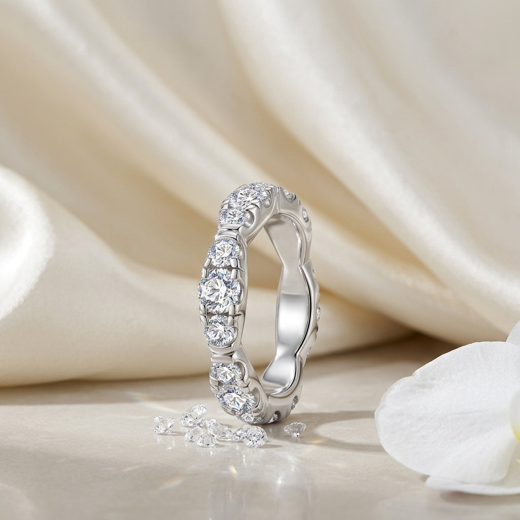 Montore VVS1 D Color Moissanite Eternity Ring – 925 Sterling Silver with 18K Gold Plating model 2
