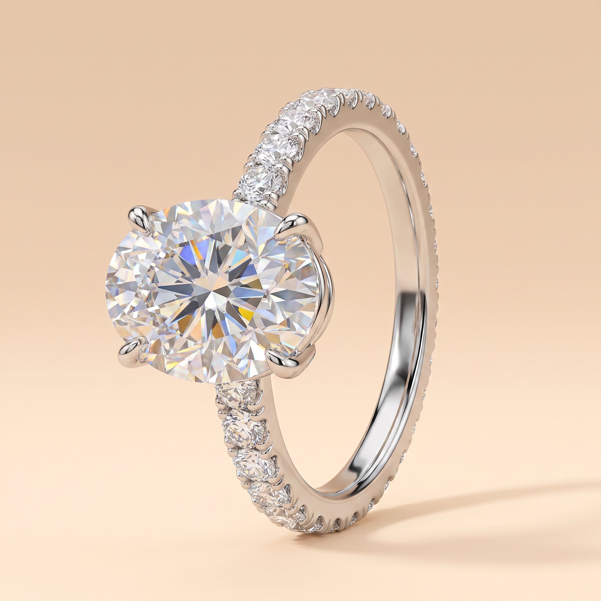 3 CT oval-cut moissanite bezel engagement ring in 925 sterling silver